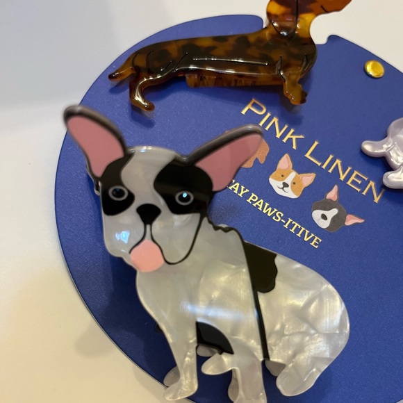 NWT 🐶 🐾 Pink Linen Stay Paw sitive! dog themed set of 3 hair claw clips - Picture 11 of 11